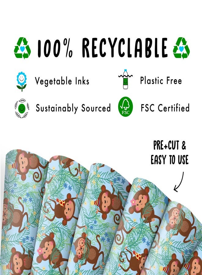 CENTRAL 23 Birthday Gift Wrap for Kids - 6 Sheets of Animal GiftWrap - Monkey - Safari Jungle Wilderness - For Boys and Girls - Comes with Fun Stickers - Recyclable - Image 3